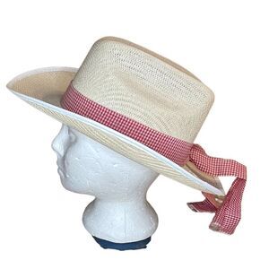 Straw Western hat with checkered red ribbon - Jacobson Hat Co.